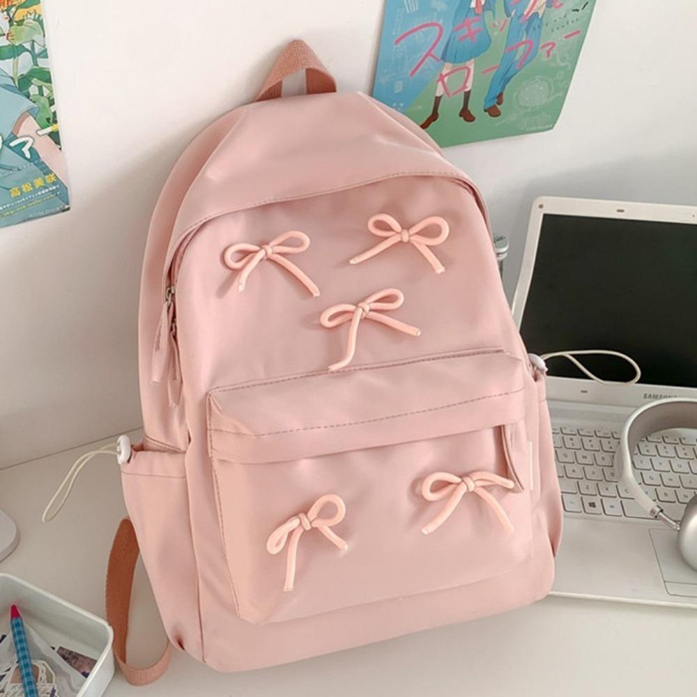 

Nylon Students Backpack Harajuku Style Bowknot School Bag Workwear Style Backpack Teenagers чёрный
