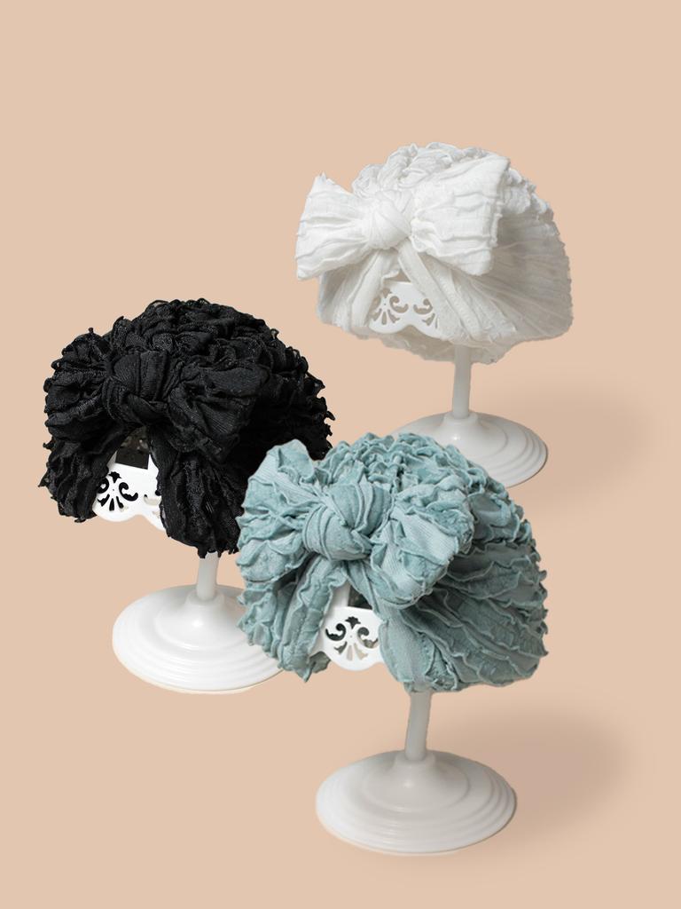 European Newborn Baby Beanie Hat with Gauze Cow Print Bow Decor, Brimless Indian-Style Infant Cap