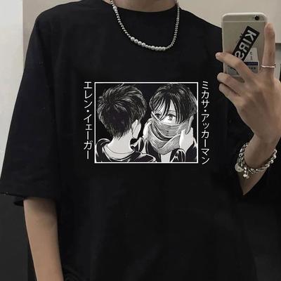 Anime Attack on Titan Mikasa Ackerman Eren Jaeger póló Rajzfilm Shingeki No Kyojin T-shirt Harajuku Graphic T-shirts Mlae Tops
