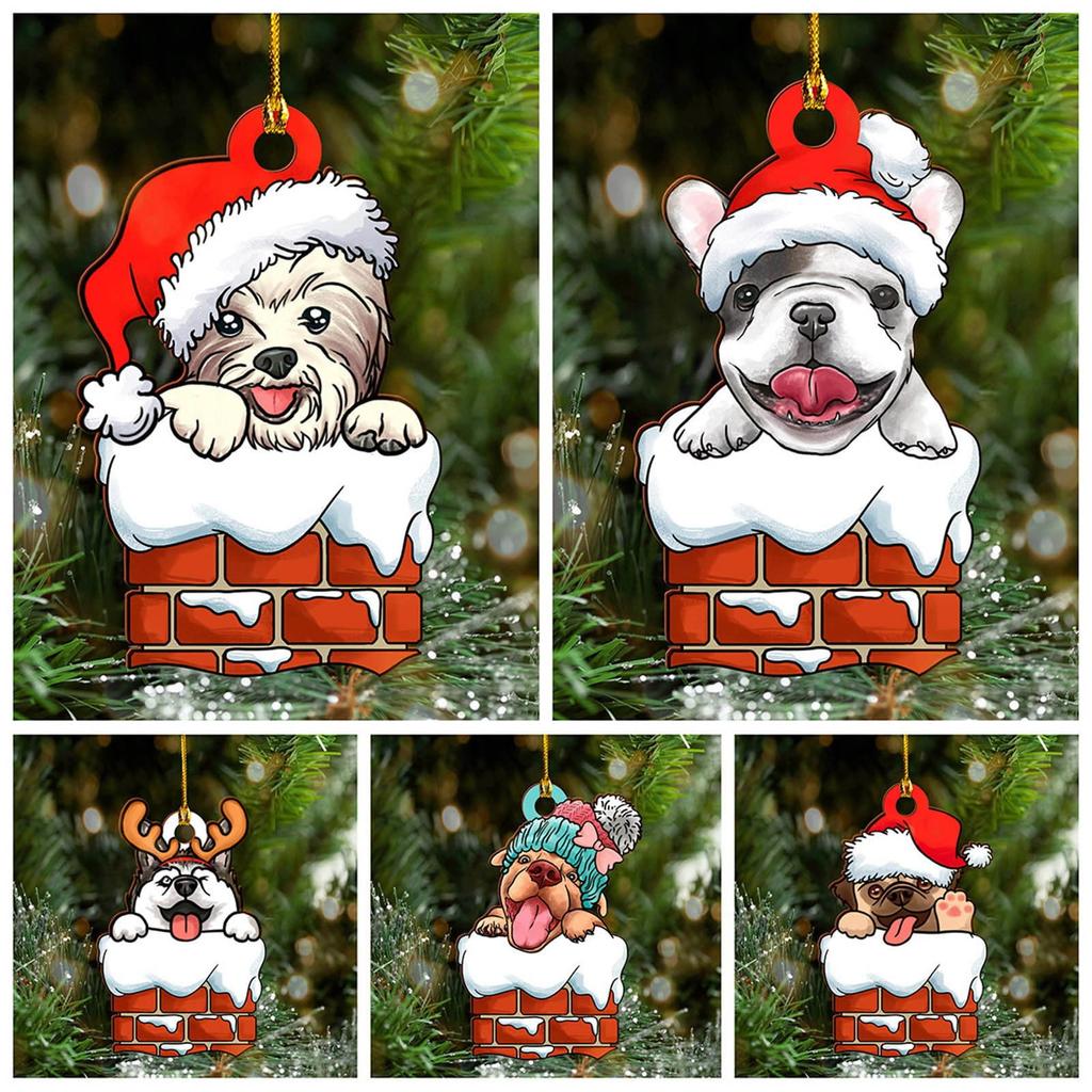 Christmas Dog Ornament Acrylic Christmas Tree Hanging Pendant Sign Statue Decorations 2023 New Year Gift Party Supplies