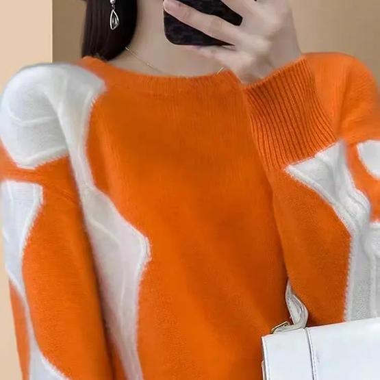 

WTEMPO О-образный вырез, подходящие по цвету, женские свитера Sewaters осень-зима, толстые теплые повседневные трикотажные пуловеры с длинным рукавом L оранжевый