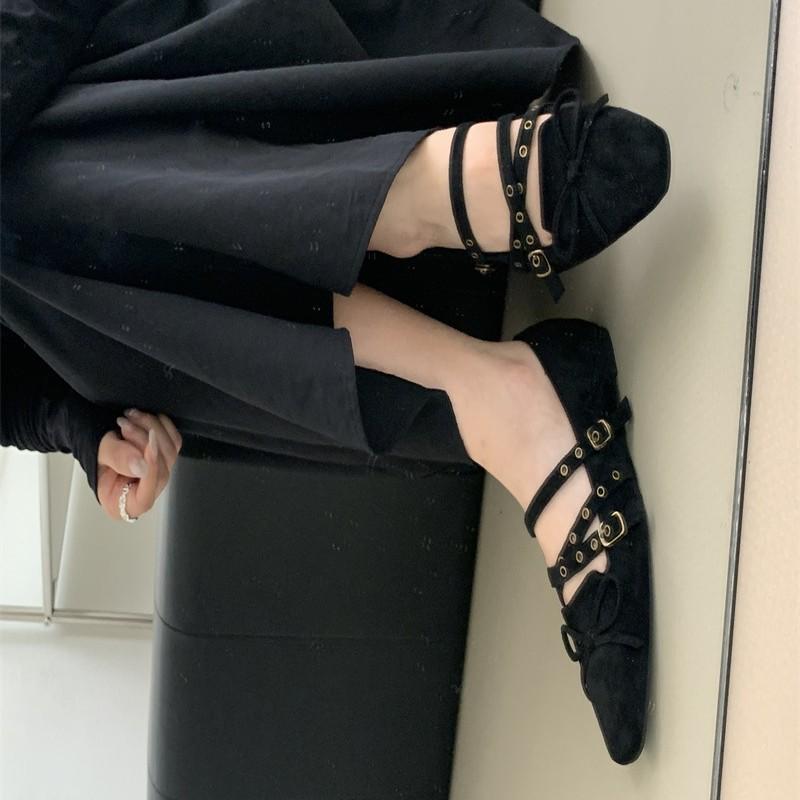 ~ French Square Head Bow Light ** Forked Ballet Shoes Women's Autumn Mary Jane Single Shoes