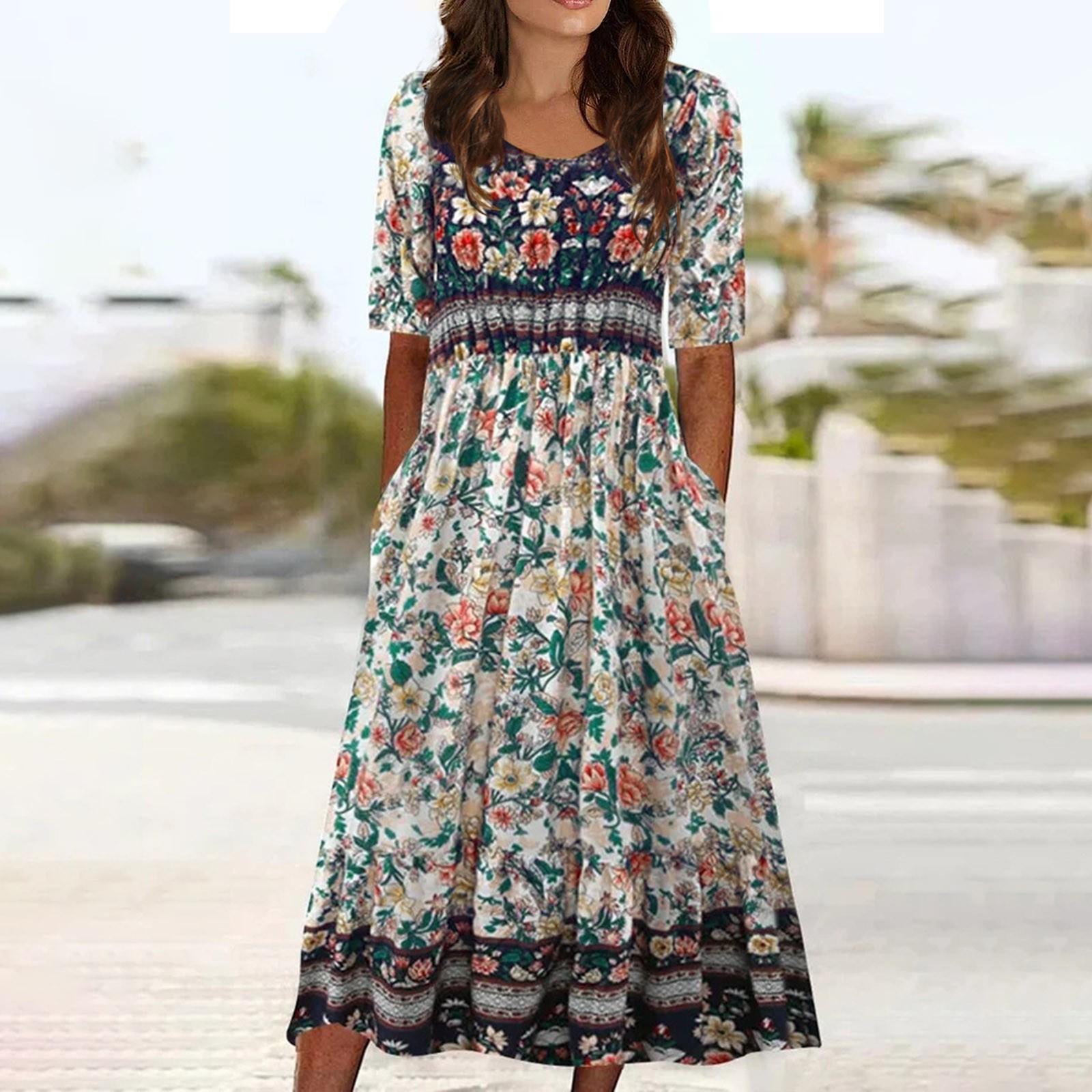 

Дамское платье с коротким рукавом и принтом на талии с коротким рукавом, пляжное модное платье для отдыха для женщин M