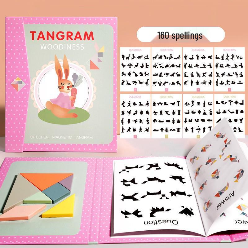 Grenzüberschreitendes magnetisches Holz-Tangram-Puzzle für Kinder - Lern-Puzzle für Erstklässler