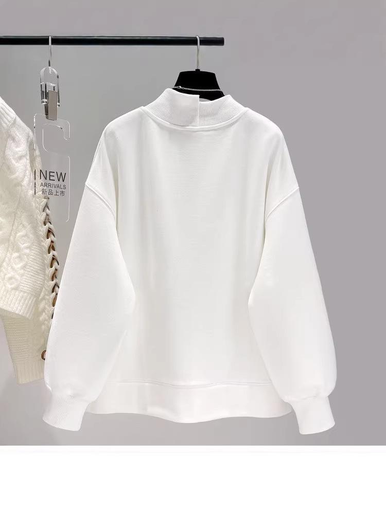 2026 Plus Size Women's Half-High Collar Sweatshirt - Spring/Autumn Korean Style Simple Loose Jacket