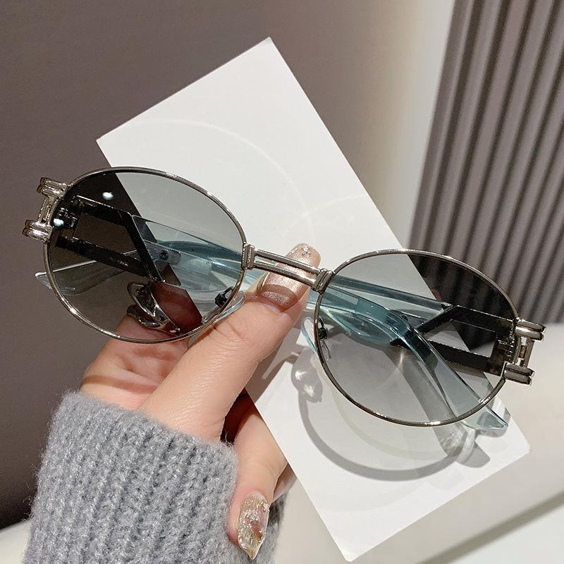 

Oval Sunglasses Women Sun Glasses Metal Steampunk Fashion Shades Female UV400 Men Round Gradient Lens Pink Glasses