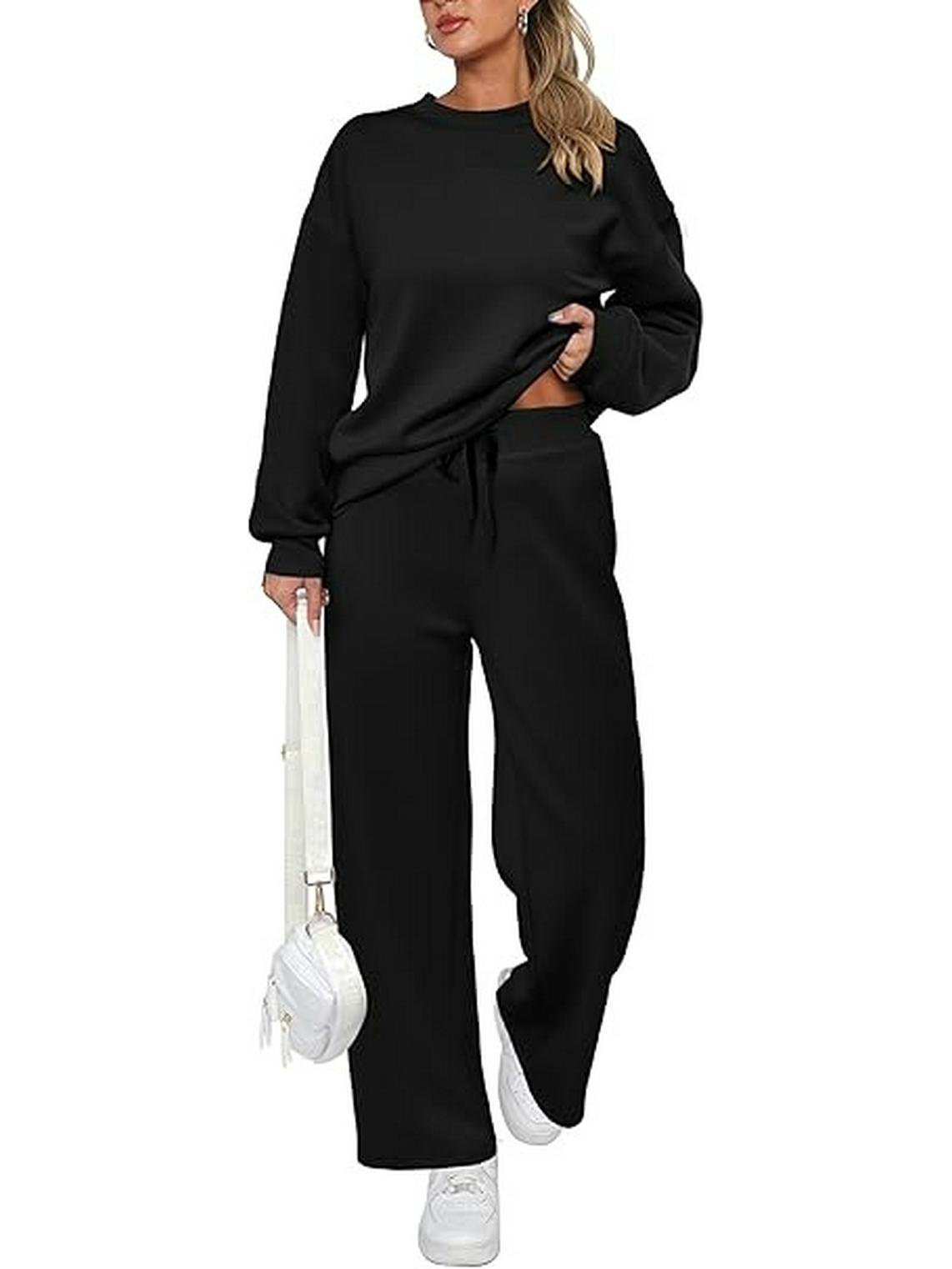 

2024 евро-американский трикотажный женский двубортный свитер: Топ с длинными рукавами и брюки с широкими карманами 3XL