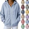 Cardigan à capuche rayé pour femme, décontracté, ample, doublé, avec fermeture éclair