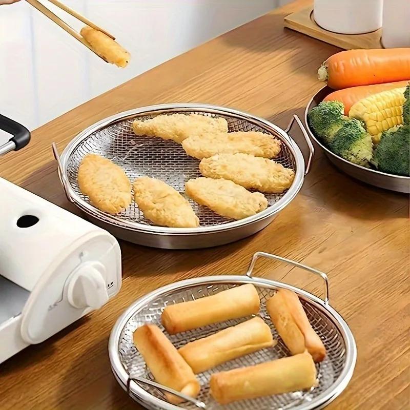 Stainless Steel Oil Filter Tray, Reusable Round Mesh Basket, Kitchen Filter, Outdoor Camping BBQ Accessories Christmas Gifts
