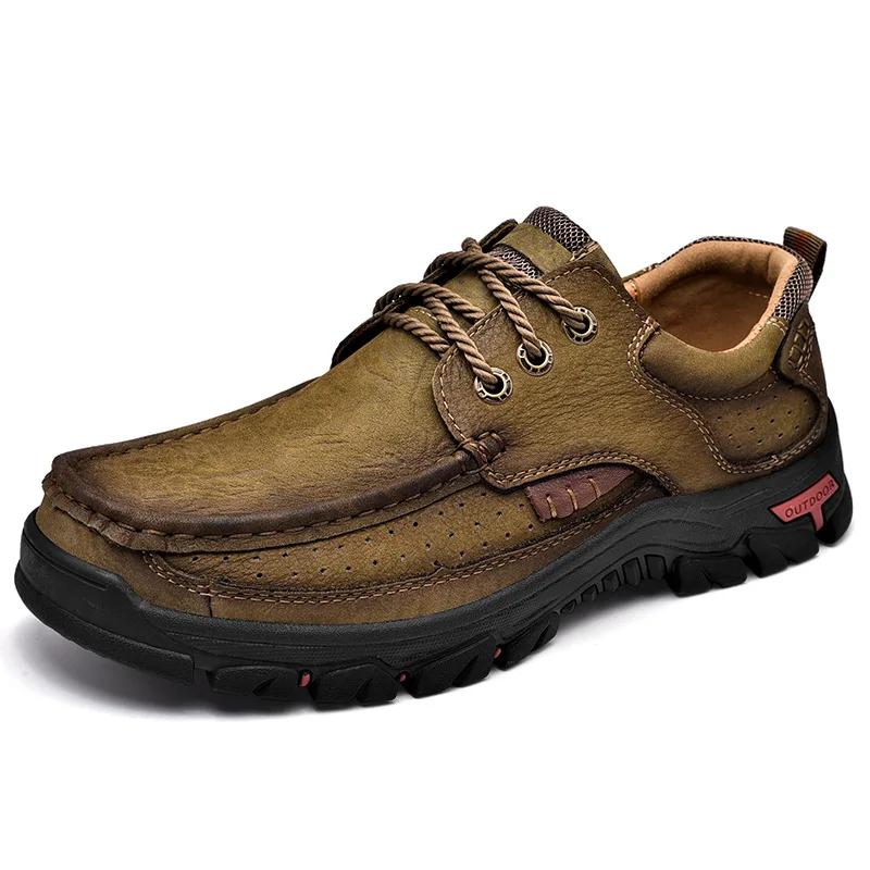 Men's Cowhide Plus Size Loafers Men's Casual Leather Shoes Outdoor Hiking Shoes