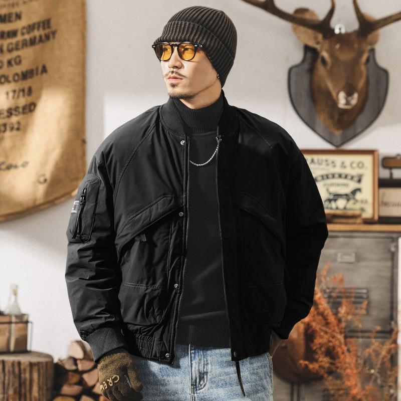 Mens Warm Thickened Down Jacket With 90% White Duck Loose Fit Flight Style Puffer Coat Winter