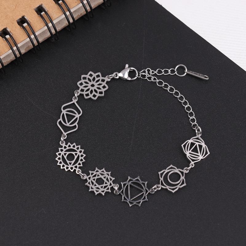 

New Fashion 7 Chakras Yoga Charm Bracelet Stainless Steel Hand Chain Women Spiritual Jewelry Birthday Gift серебряный