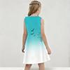 Girls Round Neck Sleeveless A Line Flared Hem Printed Gradient Dress