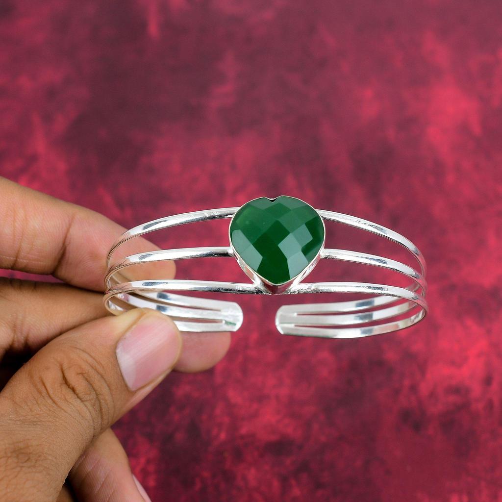 Bransoletka z zielonego onyksu, Bransoletka z biżuterią ze srebra próby 925, Piękna biżuteria z kamieniem szlachetnym onyksu, Prezent na każdą okazję