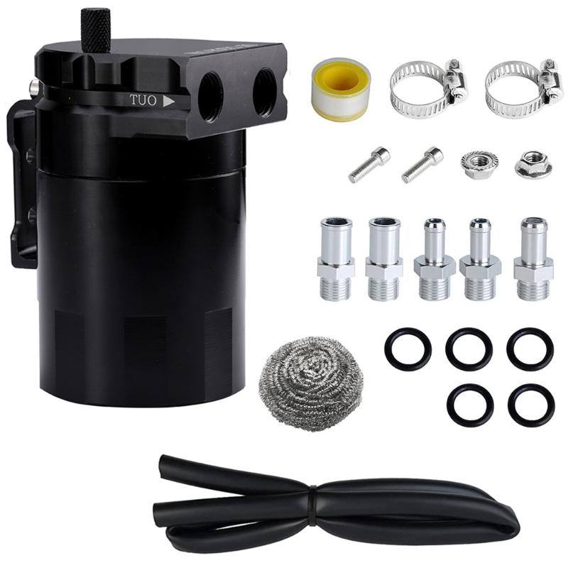 

Baffled Oil Catch Can,Oil Separator Catch Can with Breather Filter 300ml Universally Aluminum Black чорний