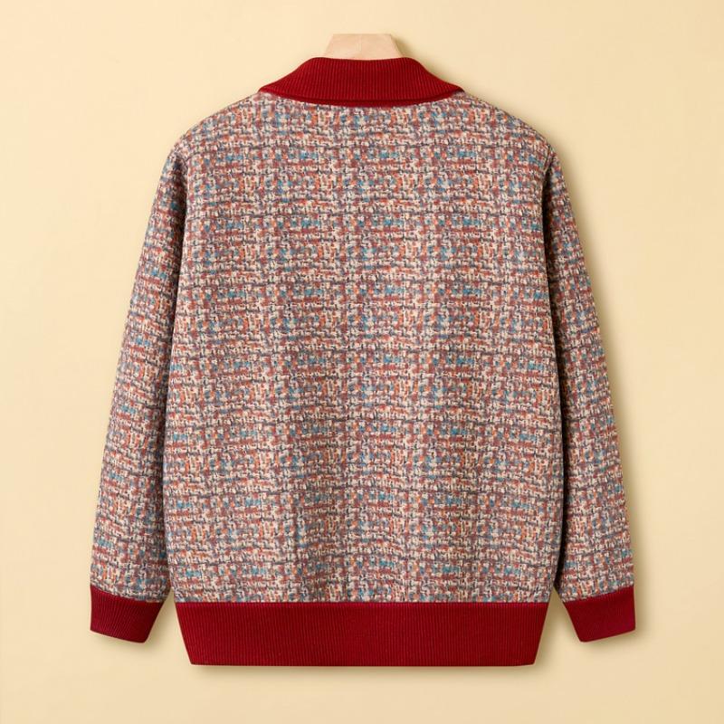Autumn and Winter New Middle-aged and Old Knitted Sweater Female Mother Fleece Thickened Cardigan Thermal Top Grandma Coat