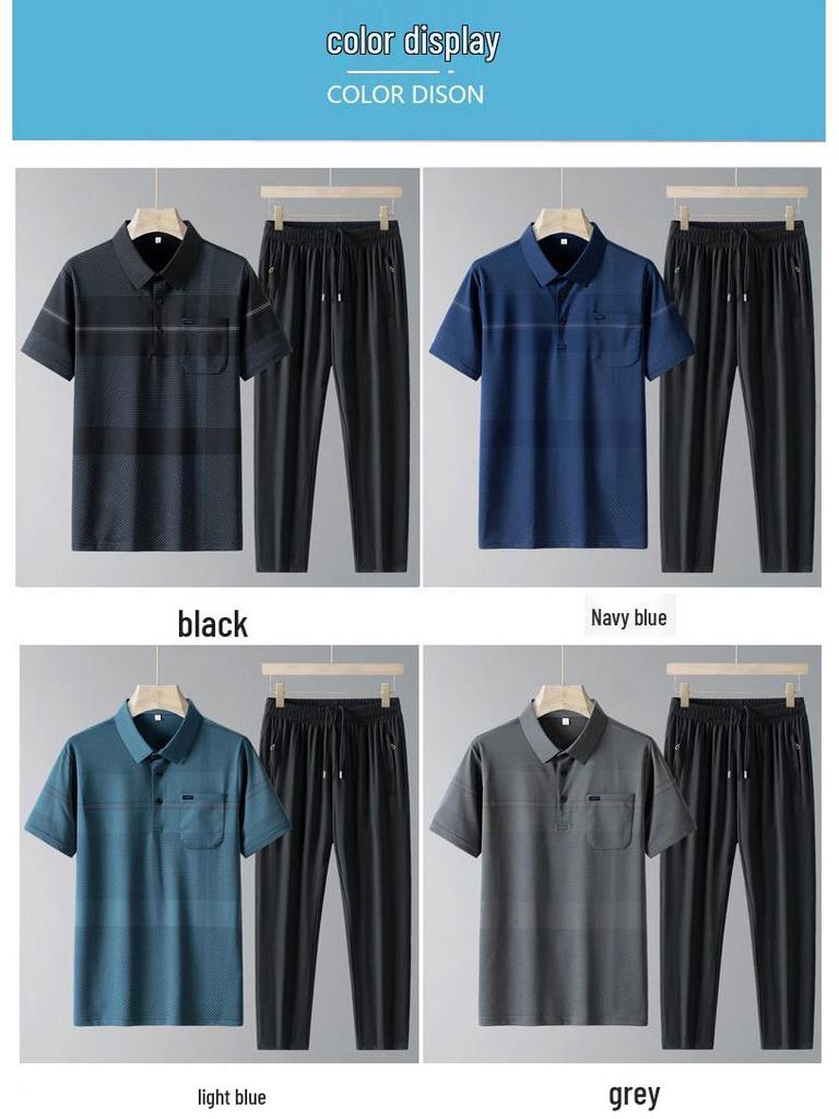 Summer 2024 Father's Day Polo Set for Middle-Aged Men - Short-Sleeve Sportswear for Dad (50-60 Years)