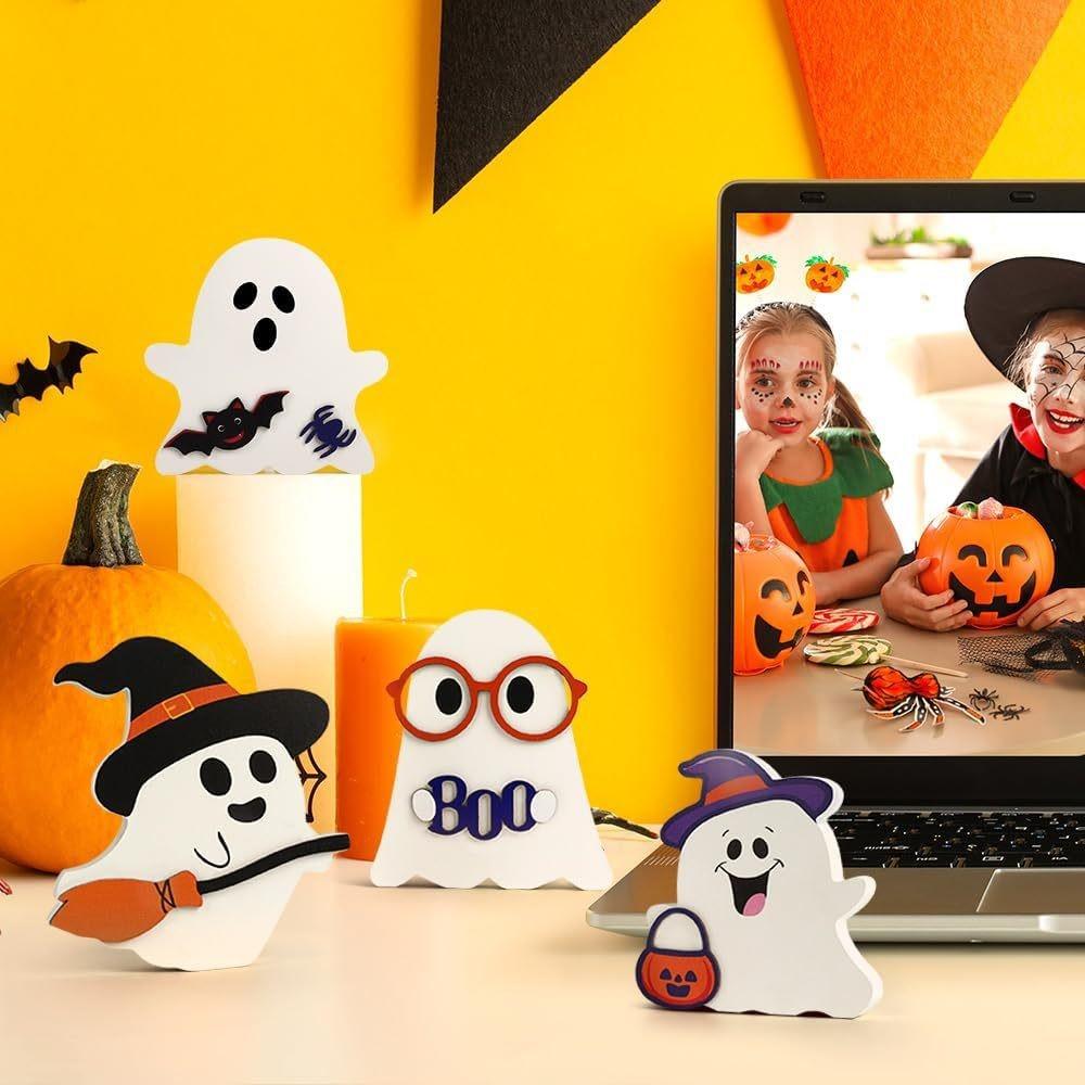 Cute Halloween Decorations For Indoors - Halloween Decorations, 4 Pieces Wooden  Halloween Signs For Tables, Tiered Trays, Mantels - Scary Halloween