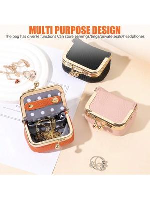 1Pcs Genuine Leather Mini Jewelry Box, Portable Travel Mini Jewelry Case Organizer, Vintage-Inspired Coin Purse with Kiss Lock,