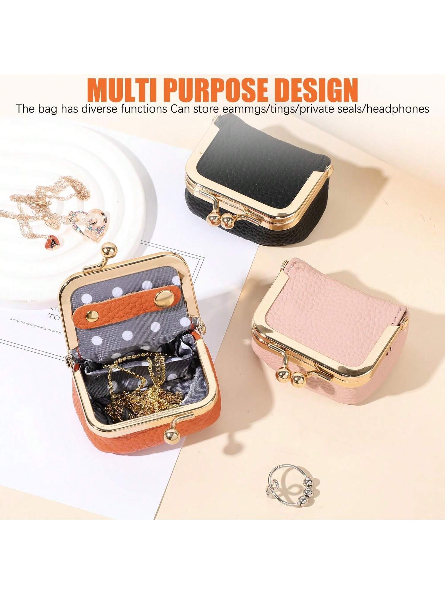 

1Pcs Genuine Leather Mini Jewelry Box, Portable Travel Mini Jewelry Case Organizer, Vintage-Inspired Coin Purse with Kiss Lock, рожевий