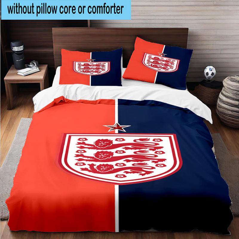 3pcs England Football Crest Printed Bedding Set Duvet Cover Closure Includes 1 Duvet Cover & 2 Pillowcases Bedding Sets Home Decor Gifts