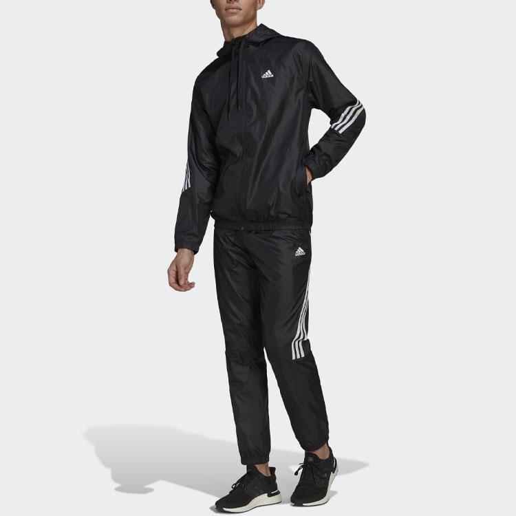 Adidas Mts Wvn Hooded Striped Sports Suit Men Sportswear Black H15580