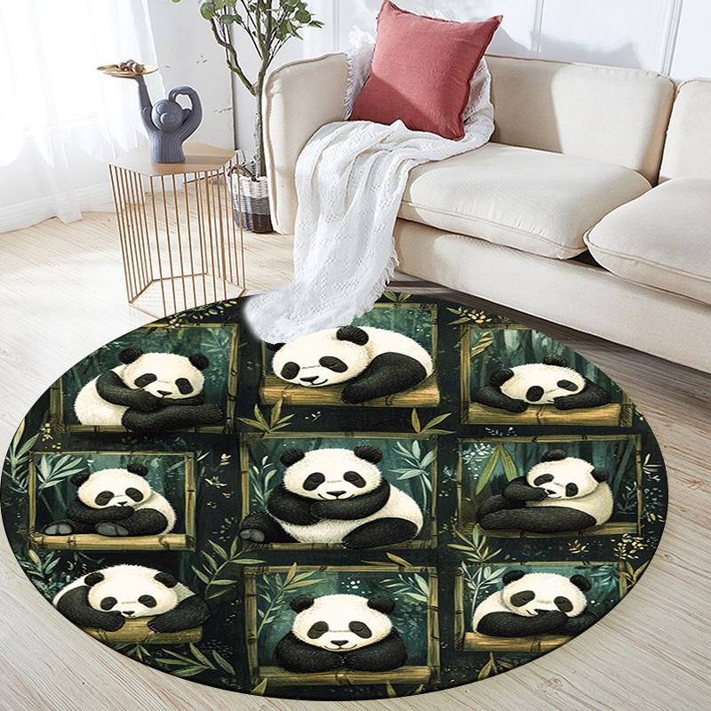 Pandas Round Area Rug,Carpet Rug for Living Room Bedroom Sofa Playroom Decor,Non-slip Floor Mat