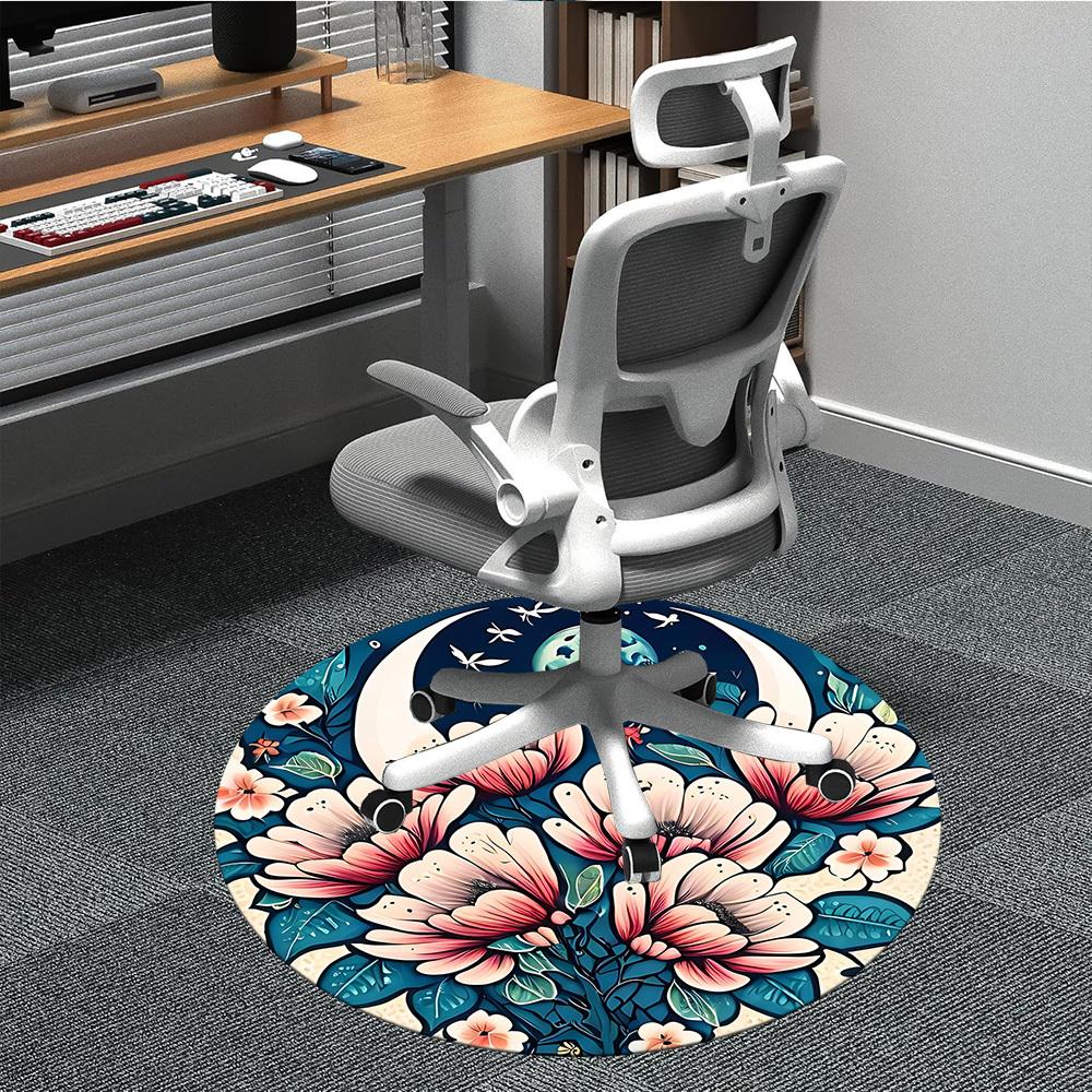 1pc Floral Fantasy Office Round Area Rug, Under Office Chairs Bedroom Living Room Home Decor, Room Deco