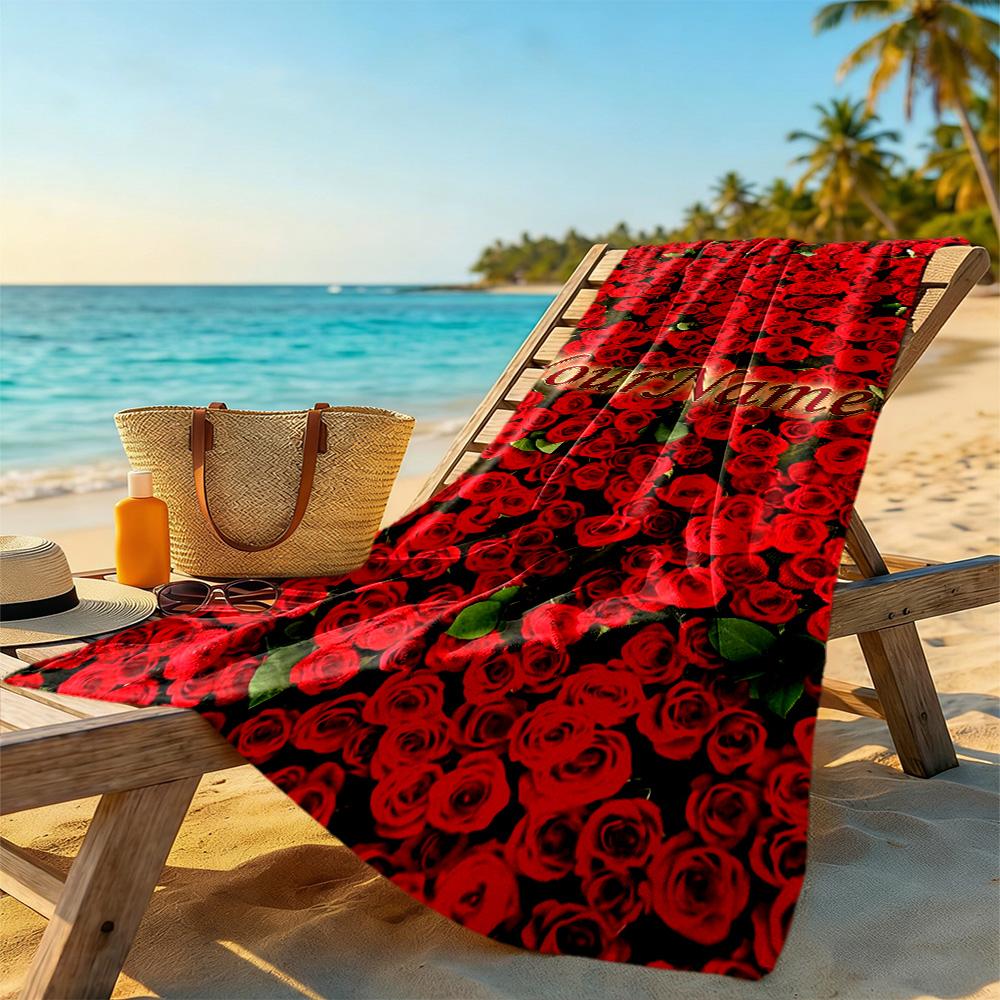 Rose Customized Name Beach Towel Super Soft & Absorbent For Beach Bathroom Outdoor Swimming Pool Camping Picnic Yoga Diving Vacation Accessories