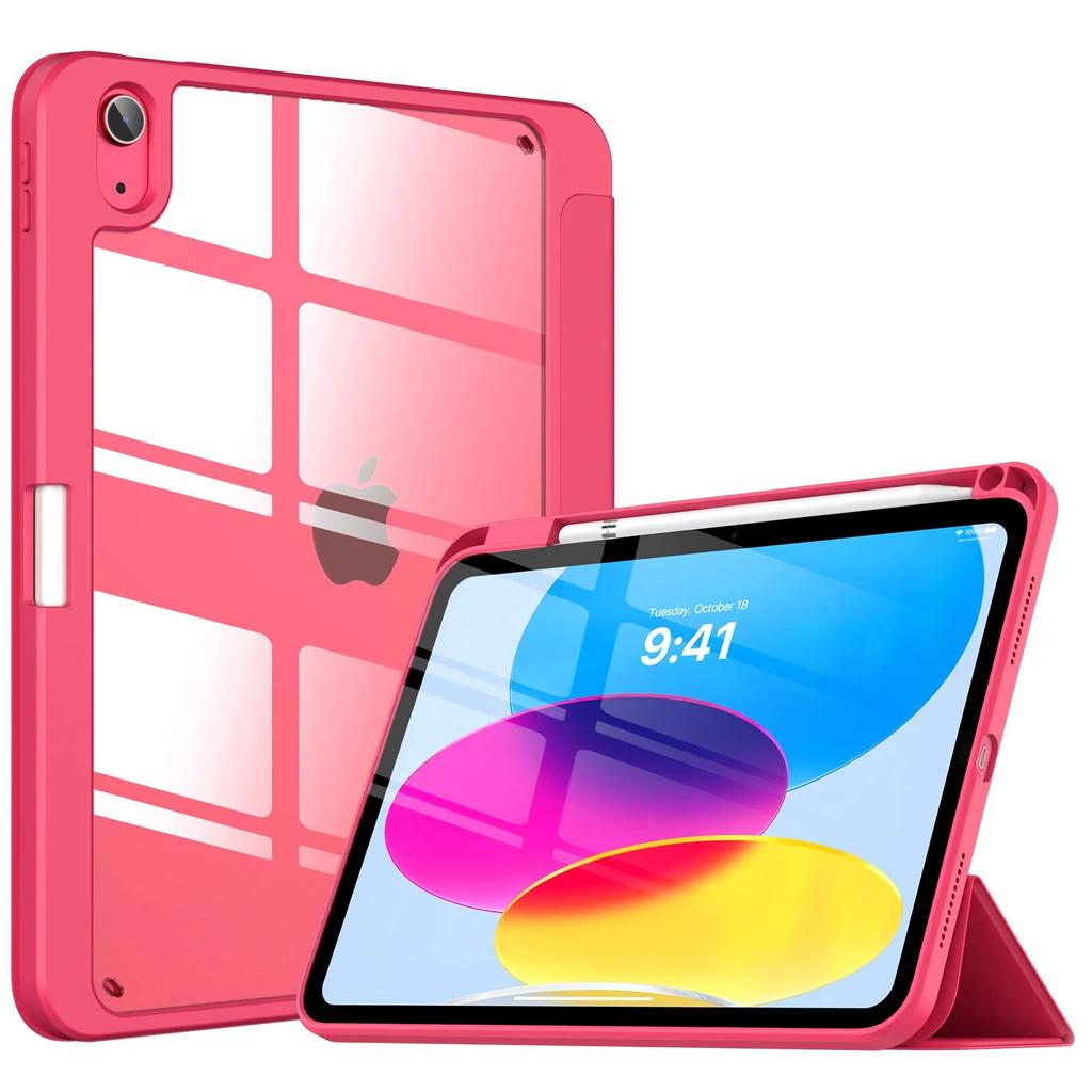 DINGGUAGUA Custodia per iPad da 10,9 pollici di 10a generazione 2022 con portapenne integrato, copertura antiurto con guscio posteriore trasparente rimovibile, accensione e spegnimento automatico