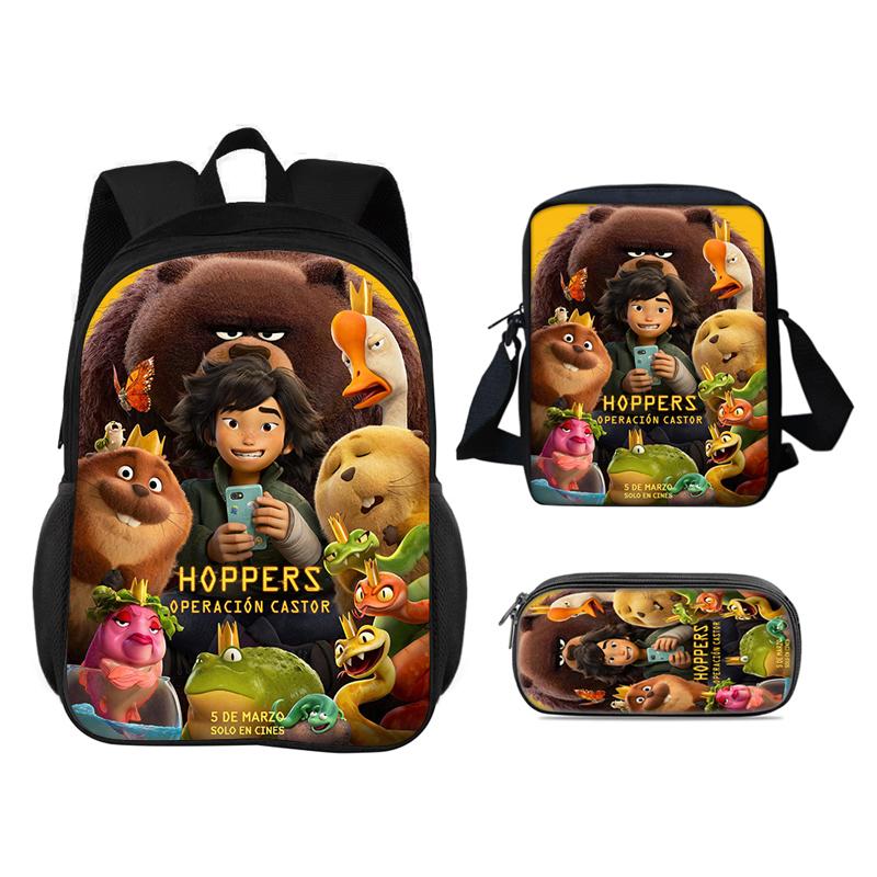 3Pcs Set Backpack Student School Shoulder Bag Pencil Bags Cartoon Movie Hoppers Travel Backpack Children Birthday Gift