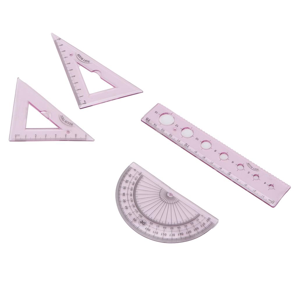 4pcs Ruler Soft Plastic Transparent Cute  Angle Length Measuring Tools for Kids Students Studyin