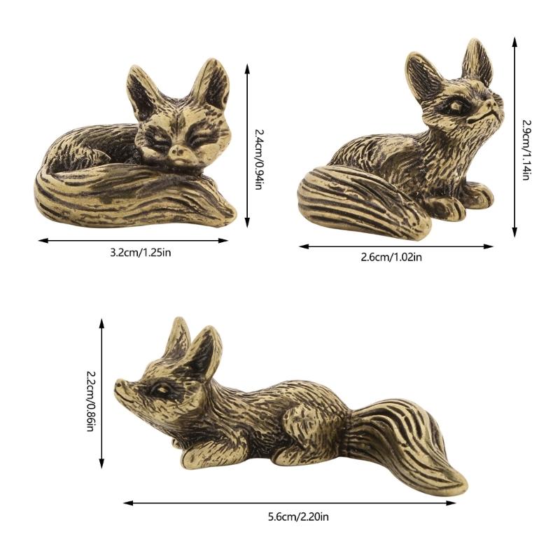 Metal Foxes Sculpture Antique Animal Miniature Statue Desk Ornament for Study Office Home Decoration Cultural Gift