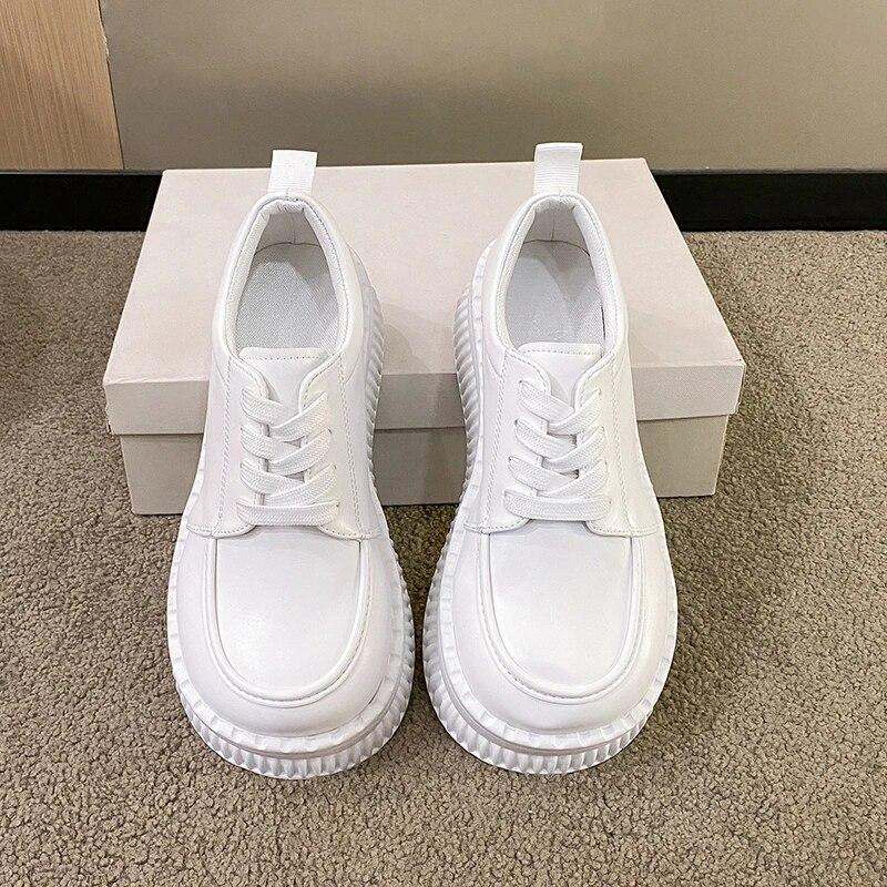 Volnočasové tenisky pro ženy baleríny PU šněrovací vysoké podpatky kulatá špička dámské boty plochá platforma vulkanizované boty plus size