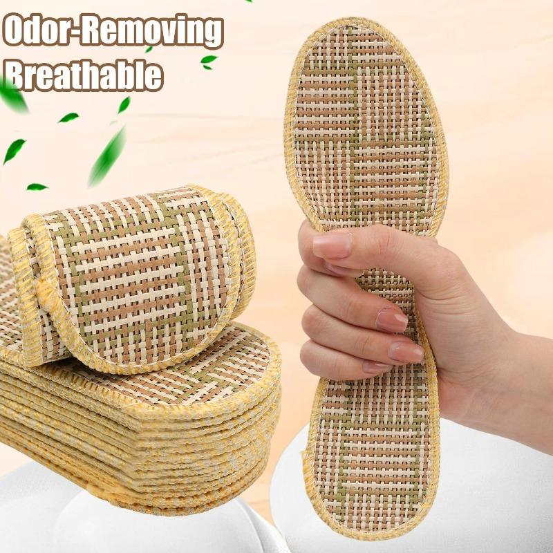 10pcs Summer Grass Mat Insole Deodorizing Insole Pads Breathable Anti-Odor Sweat Absorbing Wear-resistant Cool Summer Insoles