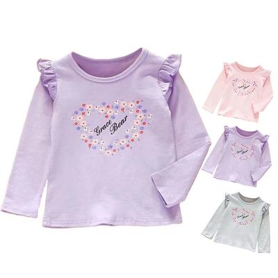Camisetas para Meninas para Crianças de Pequeno e Médio Porte Camisetas Casuais de Gola Redonda de Manga Comprida para Tops Infantis