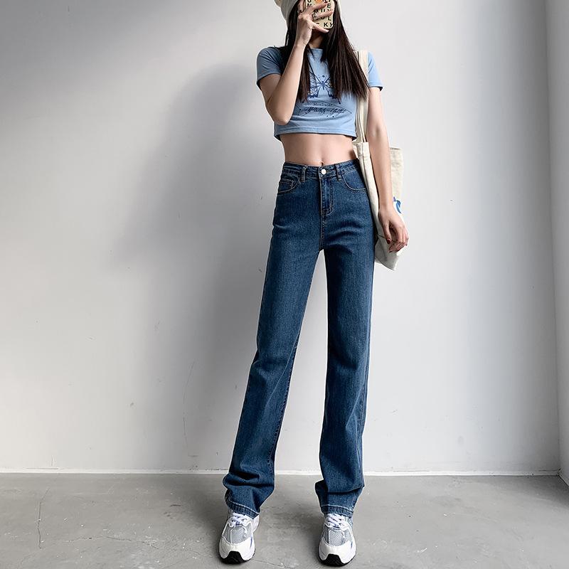 

Ретро Маленькие Джинсы для Женщин Весной и Осенью Новая Узкая Версия Высокая Посадка Прямые Свободные Широкие Брюки XXL