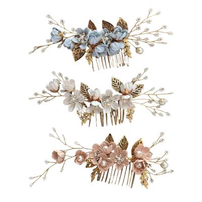 Handmade Floral Hairpiece with Crystal Wedding Hair Comb for Bride or Bridesmaid Ethnic Style Headwear Accessories