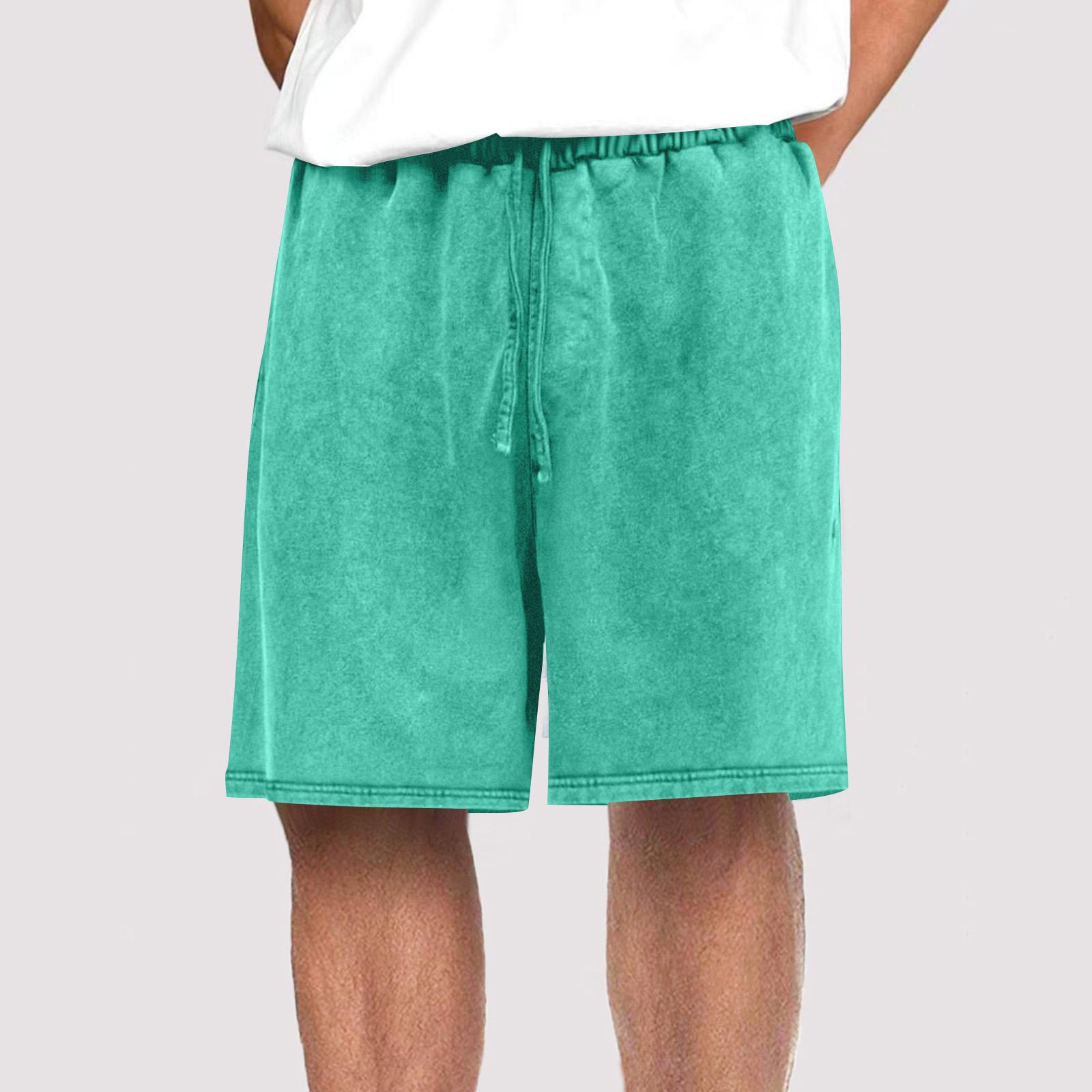 

Men Drawstring Casual Shorts Vintage Washed Relaxed Fit Elastic Waistband Summer Lightweight Shorts for Daily Wear M