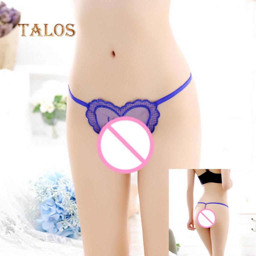 Sexy Women Solid Color Honeymoon G-String Heart Shape Underwear Thong Panties Low Waist Briefs