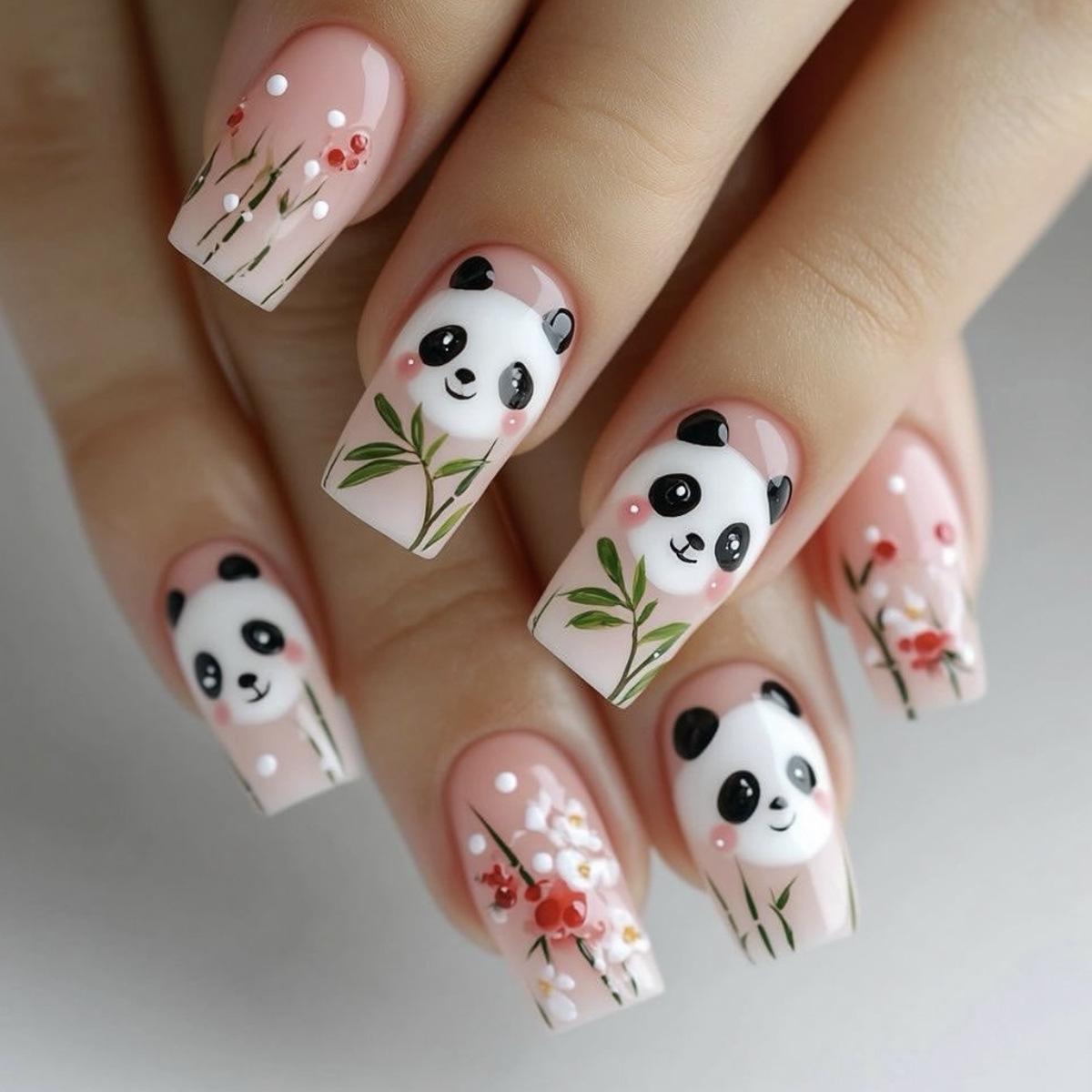 

Cute Cartoon Panda & Bamboo Print Detachable Fake Nails