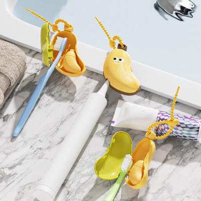 1/2Pcs Banana Toothbrush Cover with Toothpaste Dispenser Dust-Proof Compact Design Portable Toothbrush Head Holder