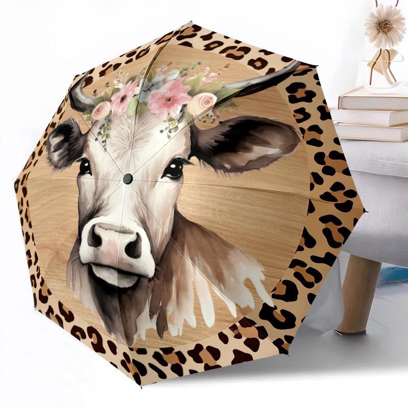 Cows in Flower Field Outdoor Automatic Umbrella Retractable Design with 8-Rib Durability Lightweight Perfect Gift for Friends Family