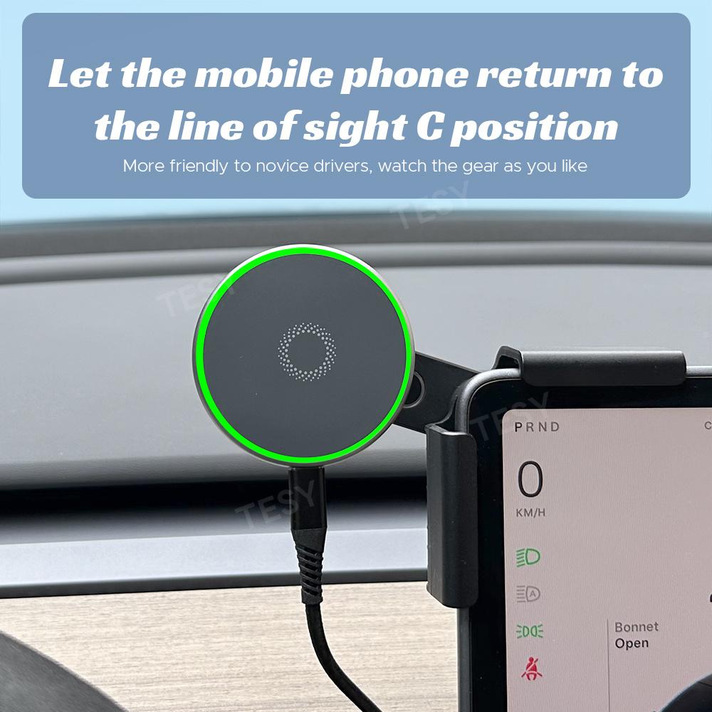 TESY Car Phone Mount Holder 15W Magnetic Wireless Charger Compatible with MagSafe for Tesla Model YL Y Juniper Launch 3 Highland