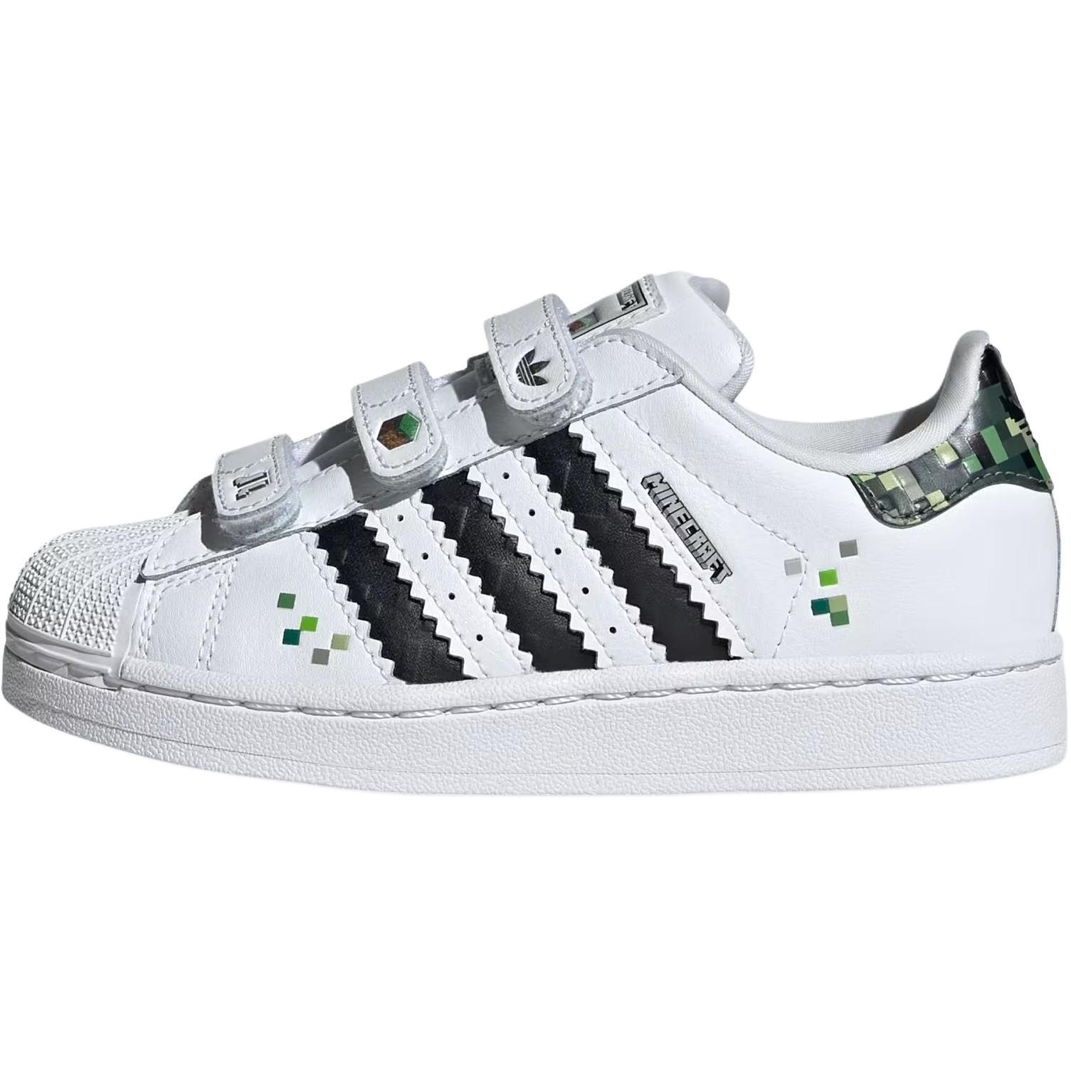 (PS) adidas x Minecraft Superstar Creepers  White Core Black  Kids  JQ8748 EU 32