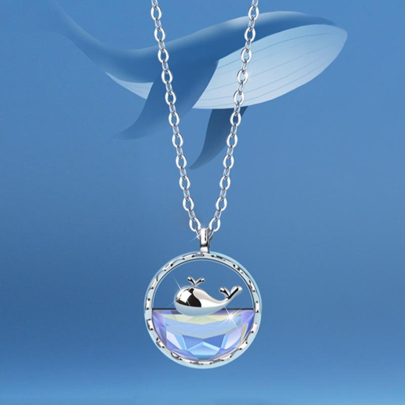Whale Life has your 925 sterling silver necklace for women's light luxury simple ins niche design magic moonstone whale collarbone chain