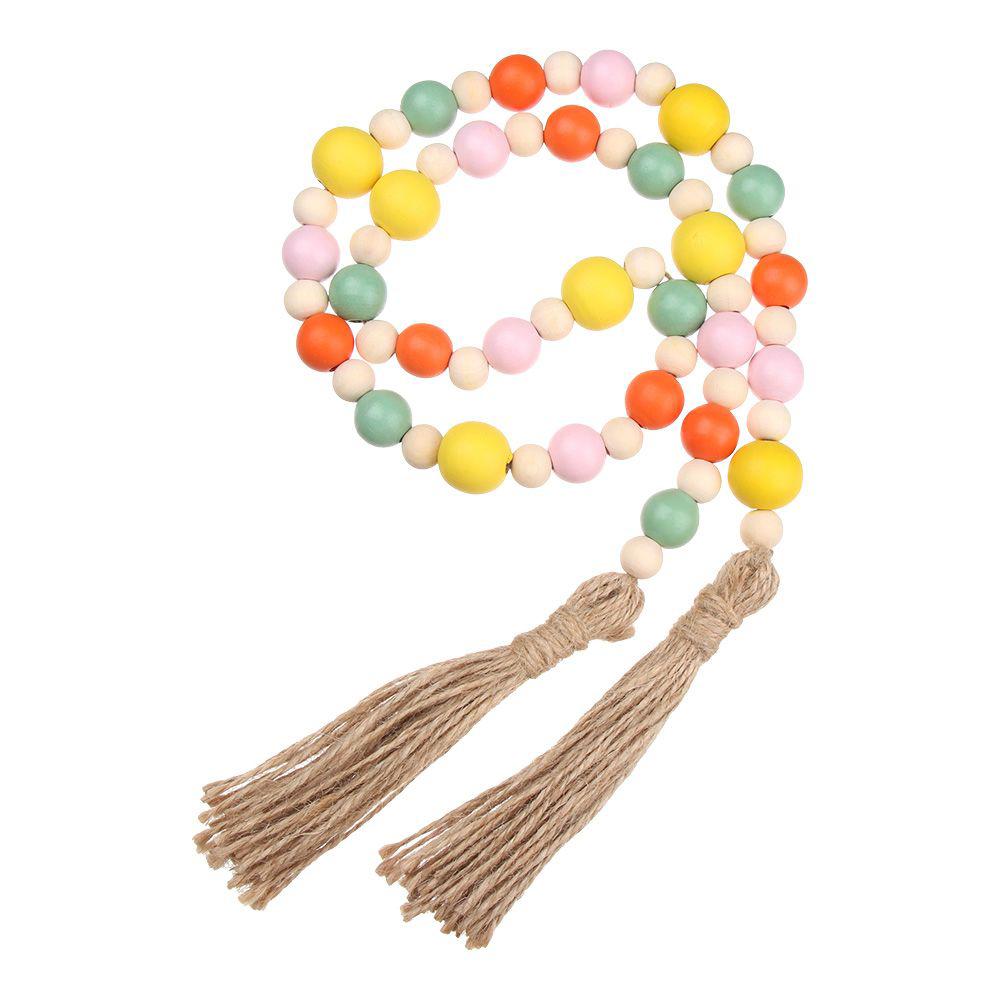 

1 шт., скандинавская пасхальная гирлянда из деревянных бусин с кисточками, деревенские бусины, декор для детской комнаты, настенное украшение для домашнего декора