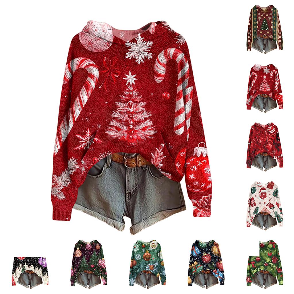 Ladies' Fashionable Printing Casual Hooded Long Sleeved Sweatshirt