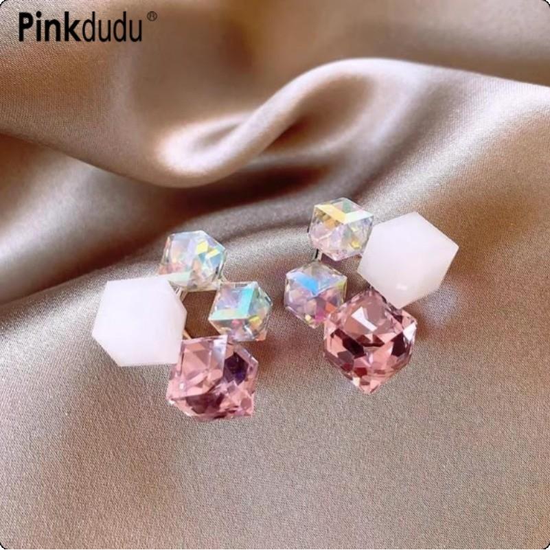 Pinkdudu Vintage Glass Geometric Block Zircon Earrings Colorful Trendy Drop Earrings Women Jewelry PD2264