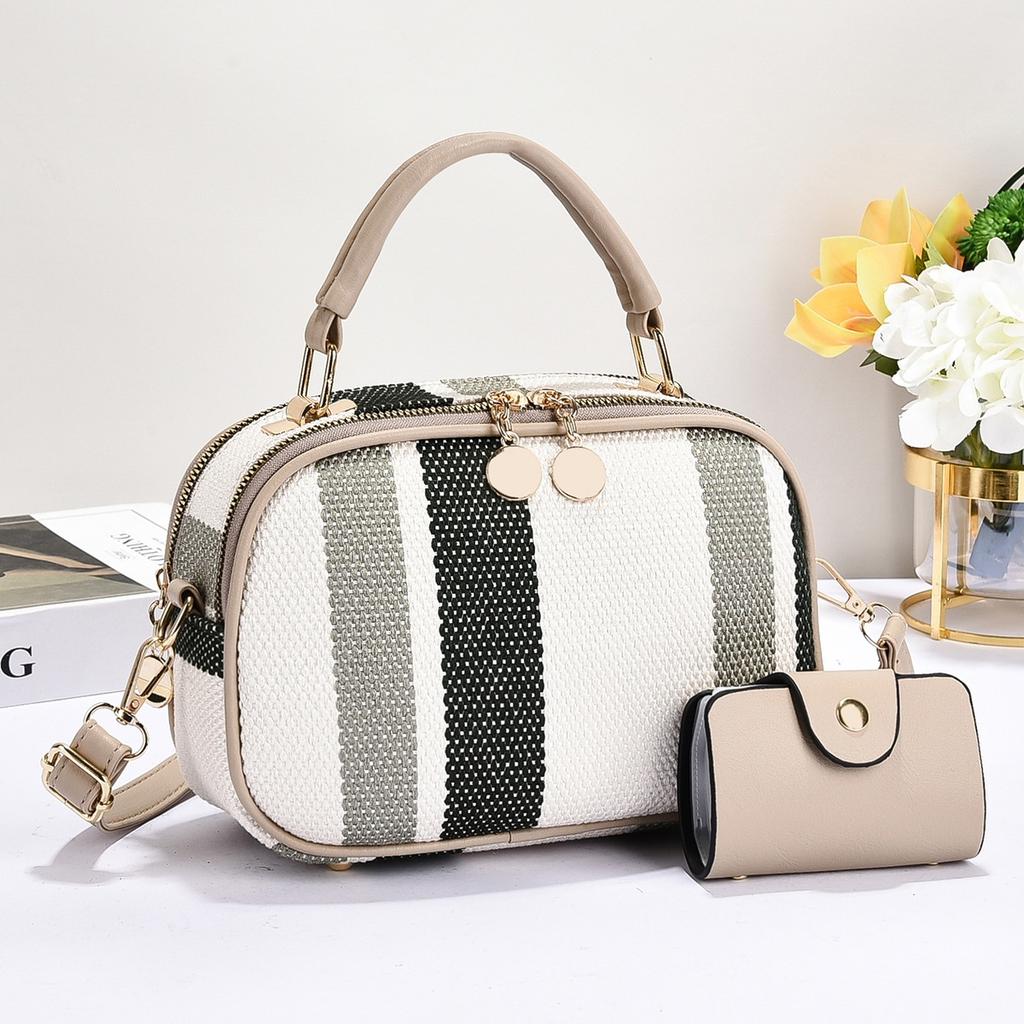 New Design High-value Canvas Smooth Color-blocking Mother-child Bag Multi-layer Trendy Style Handbag Versatile One-shoulder Crossbody Bag